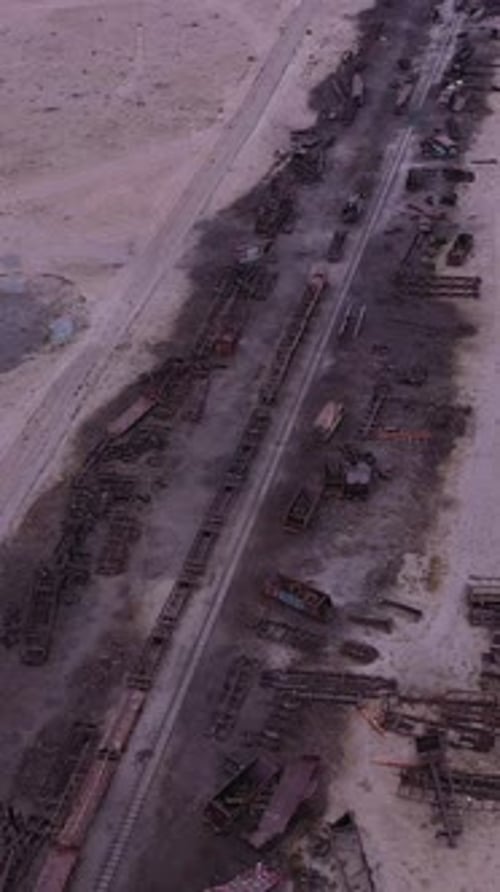 Train Cemetery in Uyuni Town Aerial View Bolivia Vertical Video