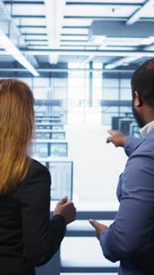 Vertical Video IT Expert and Colleague Supervising Data Center Establishment