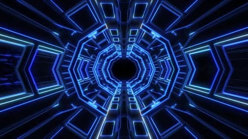 Futuristic Blue Neon Lines Tunnel