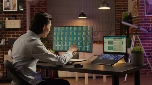 Man Works on Computer Late at Night