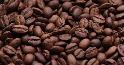 Gebratene Kaffeebohnen, die sich drehen, hochwertige Filmaufnahmen ansehen