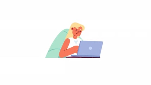 Animated Flat Design Illustration of Person Working on Laptop