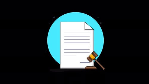 Legal Justice Animation with Gavel and Scales in Flat Design