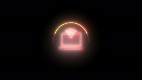 Pulsing Neon Laptop Wi-Fi Connection Loop Animation