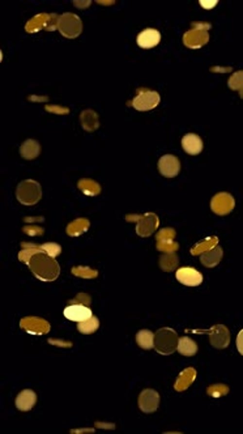 Golden coins falling, alpha channel.