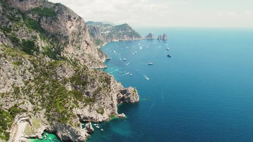 Faraglioni Sea Stacks of Capri Island in Italy. Overlooking Spectacular Seaside Cliffs with stunning