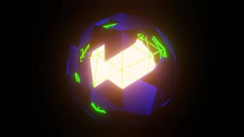 Audioreaktive visuelle sphärische Hintergrund-Loop-Animation in Blau und Limonengrün und Hellorange in 4K