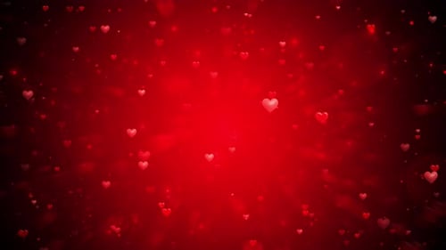 Romantic Floating Red Hearts and Particles Celebration Background
