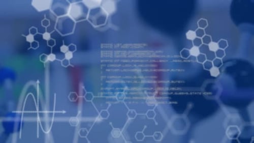 Animation of medical data processing and chemical compound structures against scientific laboratory