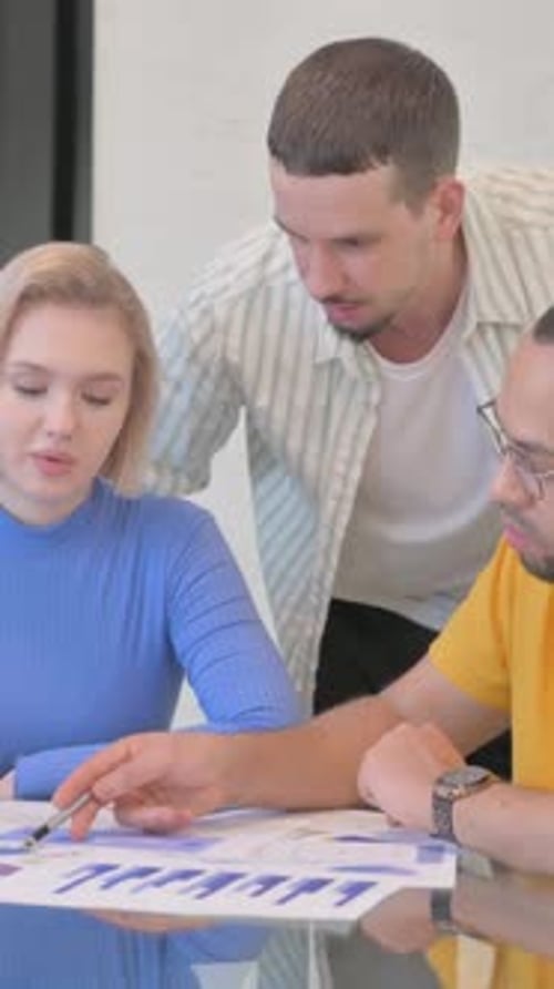 Creative Mixed Race People Doing Office Work, Documentation, vertical video
