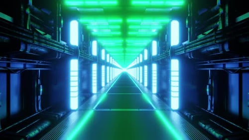Illuminated Hallway of Futuristic Spaceship 3d Infinite Loop