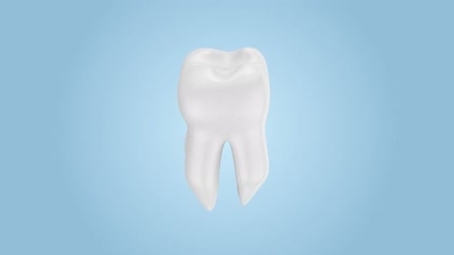 Rotating 3D White Tooth Animation on Light Blue