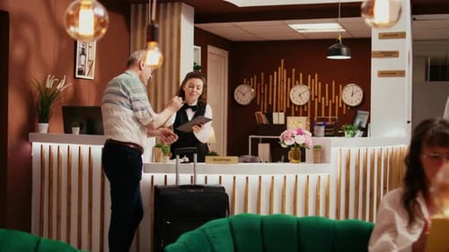 Hotel Guests Checking In at Front Desk