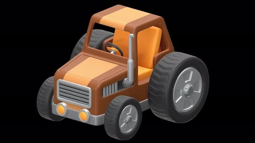 tractor 3D Animation, Alpha Channel, Transparent Background