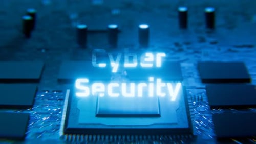 Futuristic Cyber Security Title Animation on Circuit Board