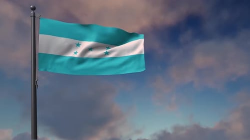 Honduras National Flag Waving in Realistic Cloudy Sky