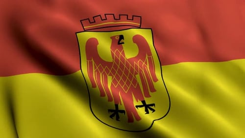 Waving Red and Yellow Flag with Eagle Emblem and Crown
