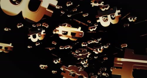 Bitcoin blockchain crypto currency symbol rain looped