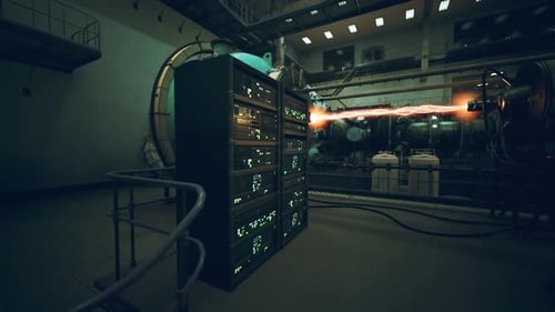 Exploring a Futuristic Laboratory with Advanced Technology and Energy Sources