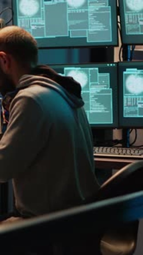 Vidéo verticale Un hacker fou agressif lance un clavier après avoir échoué à pirater