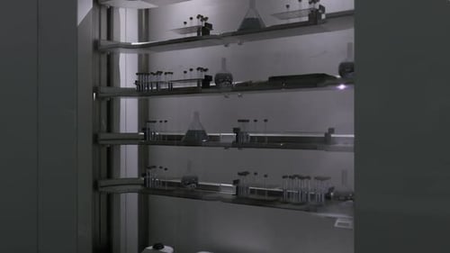 Intérieur du laboratoire présentant divers équipements et verres scientifiques