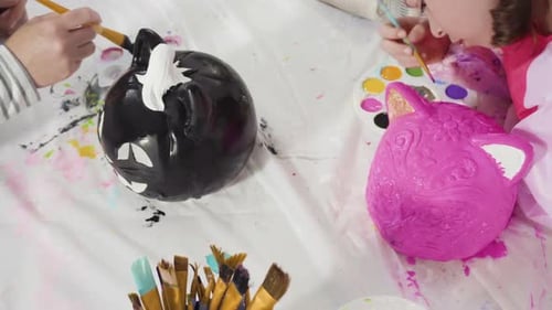 Painting Craft Pumpkin with Acrylic Paint for Halloween