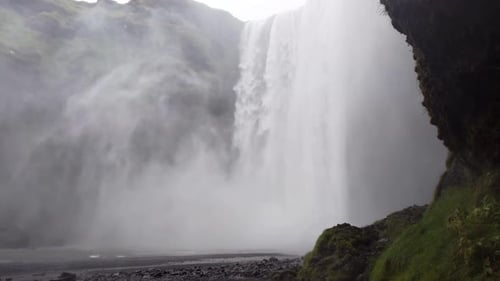 Powerful Skogafoss Waterfall In Iceland - Wide Shot