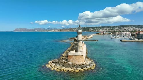 Aerial View Of Chania Old Venetian Port In The Island Of Crete, Greece
