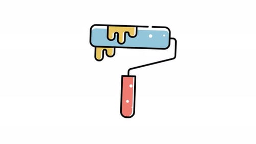 Animated Flat Design Paint Roller Icon with Dripping Paint