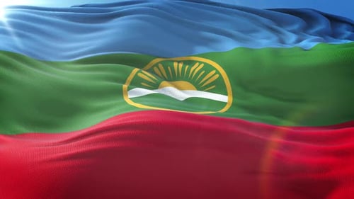 Realistic Waving Flag with Mountain Sun Emblem