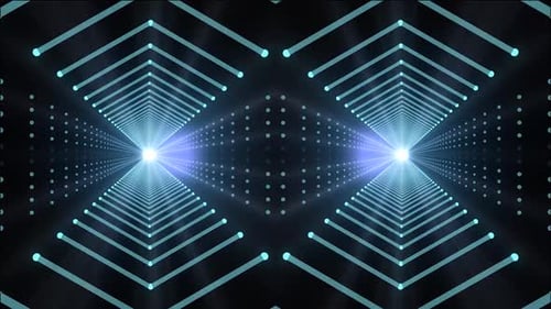 Dynamic digital tunnel with bright light and moving points
