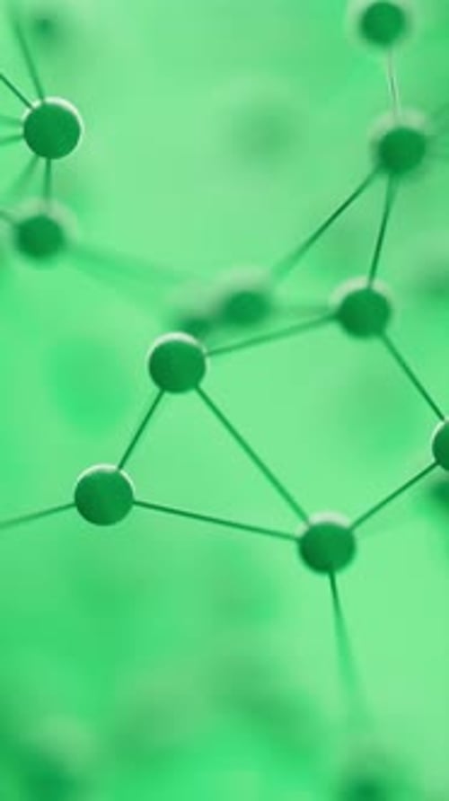 Futuristic green molecule network. Abstract 3D atoms connected by lines.