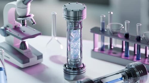 Futuristic DNA Helix Animation in Scientific Laboratory