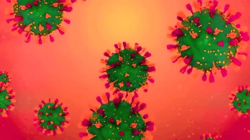 Microscopic view of virus cells flowing. Coronavirus flue, dna virus pandemic disease