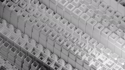 Columns move in 3d waves up and down with effect of machine. Mechanical structure of moving abstract