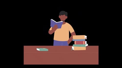 Flat Design Animation of Person Reading Books