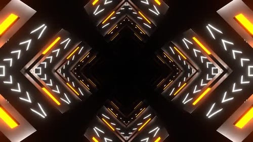 Orange And White Neon Pulsing Square Tunnel Background Vj Loop In HD