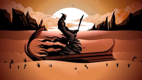 charon rowing his boat on the river styx