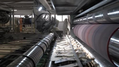 Roller Conveyor Moves Waste Paper Along Production Belt