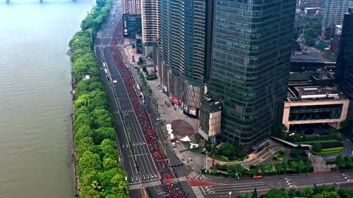 Urban Marathon runners on the street. Marathon running race