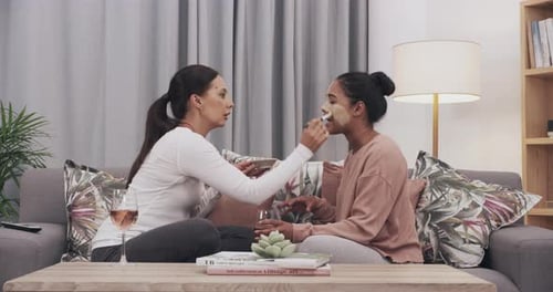 Friends Applying Skincare Mask and Drinking Wine