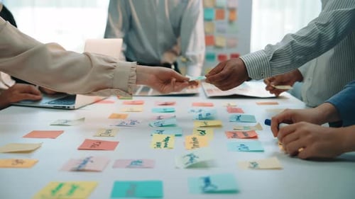 Business team brainstorm ideas with sticky notes