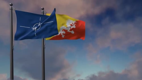 Drapeau du Bhoutan agitant avec le drapeau de l'OTAN - 2K