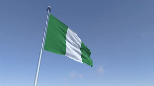 Realistic Nigeria Flag Waving in Blue Sky Loop