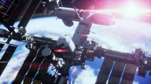 International Space Station in Outer Space Over the Planet Earth Orbit