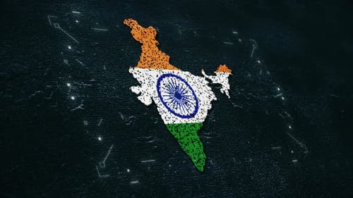 Digital Glitch Map of India with Flag Animation