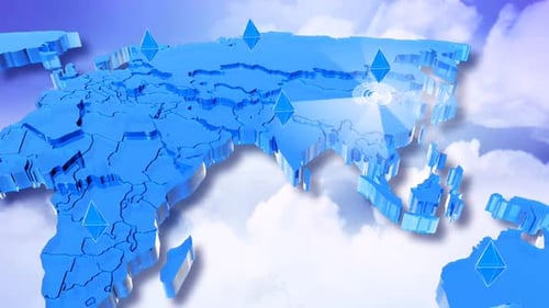 Global Network World Map with Animated Data Connections