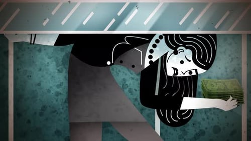 businesswoman trapped beneath the glass ceiling holding her salary