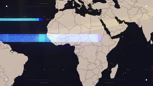 Futuristic World Map with Country Highlight and Glitch Digital Reveal