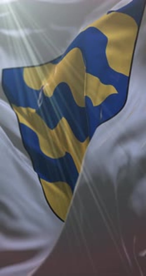 Dynamic Waving Vertical Flag with Abstract Emblem